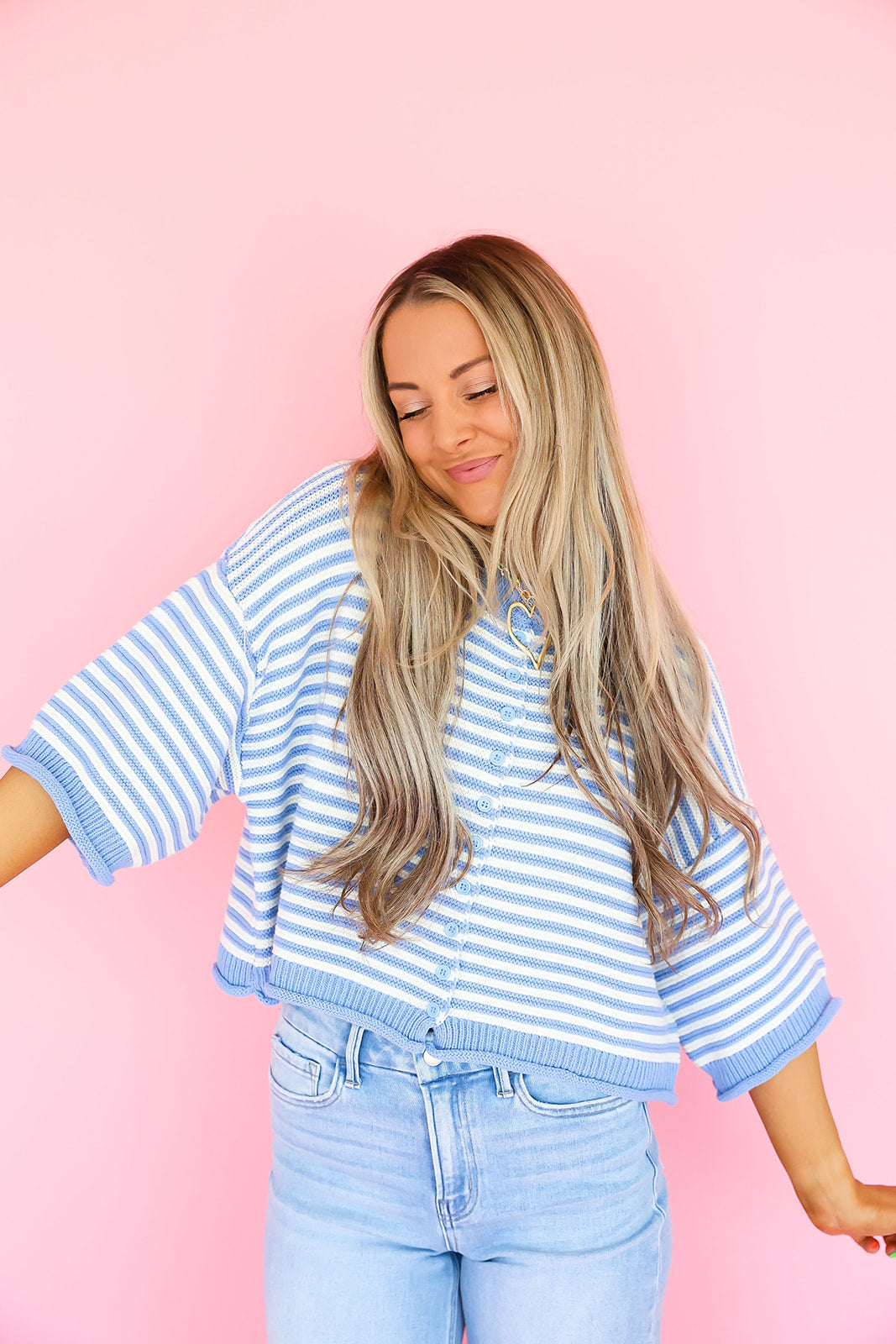 On Repeat Stripe Cardigan Top – Blue