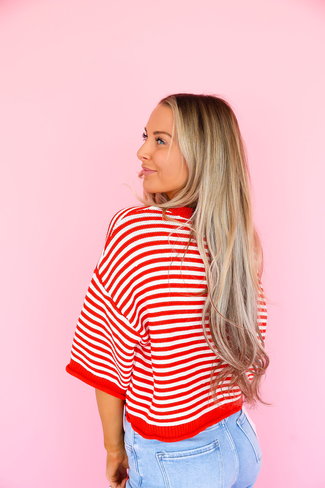On Repeat Stripe Cardigan Top – Red