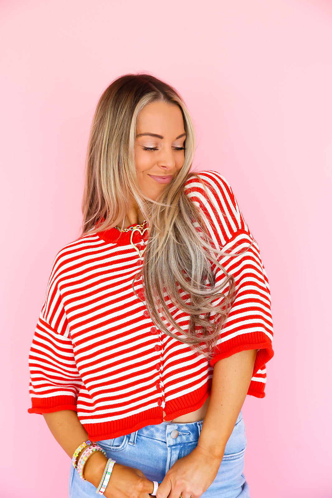 On Repeat Stripe Cardigan Top – Red