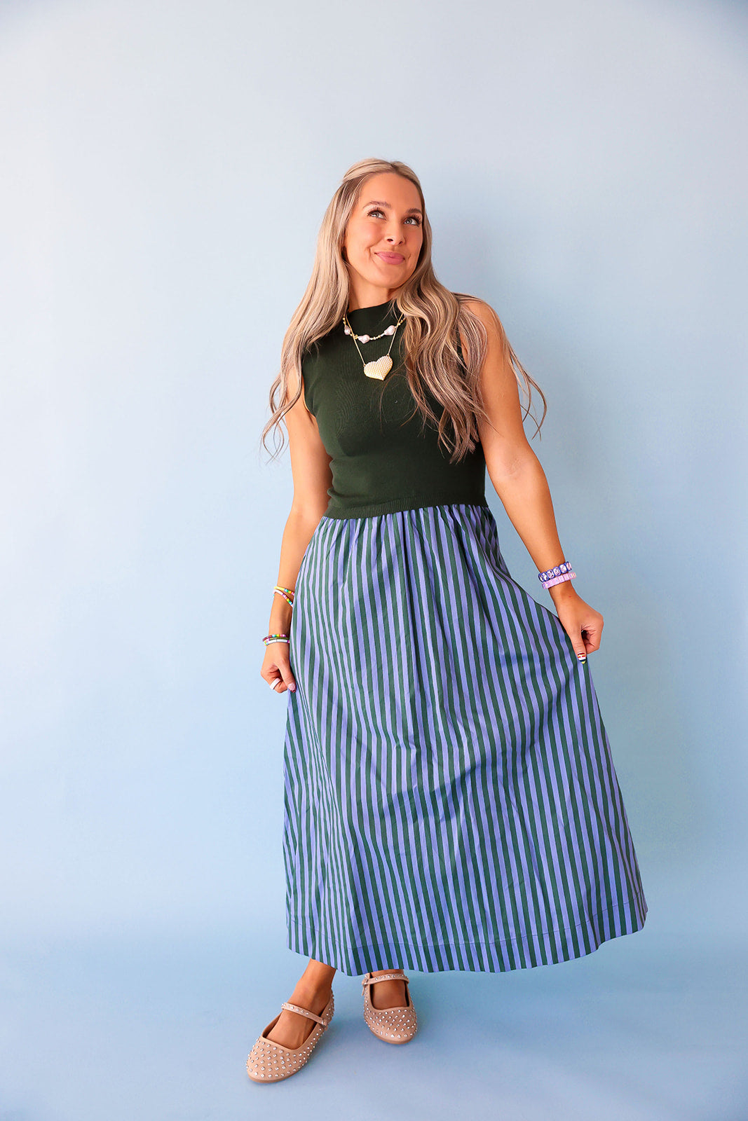 On The List Stripe Dress – Green/Blue