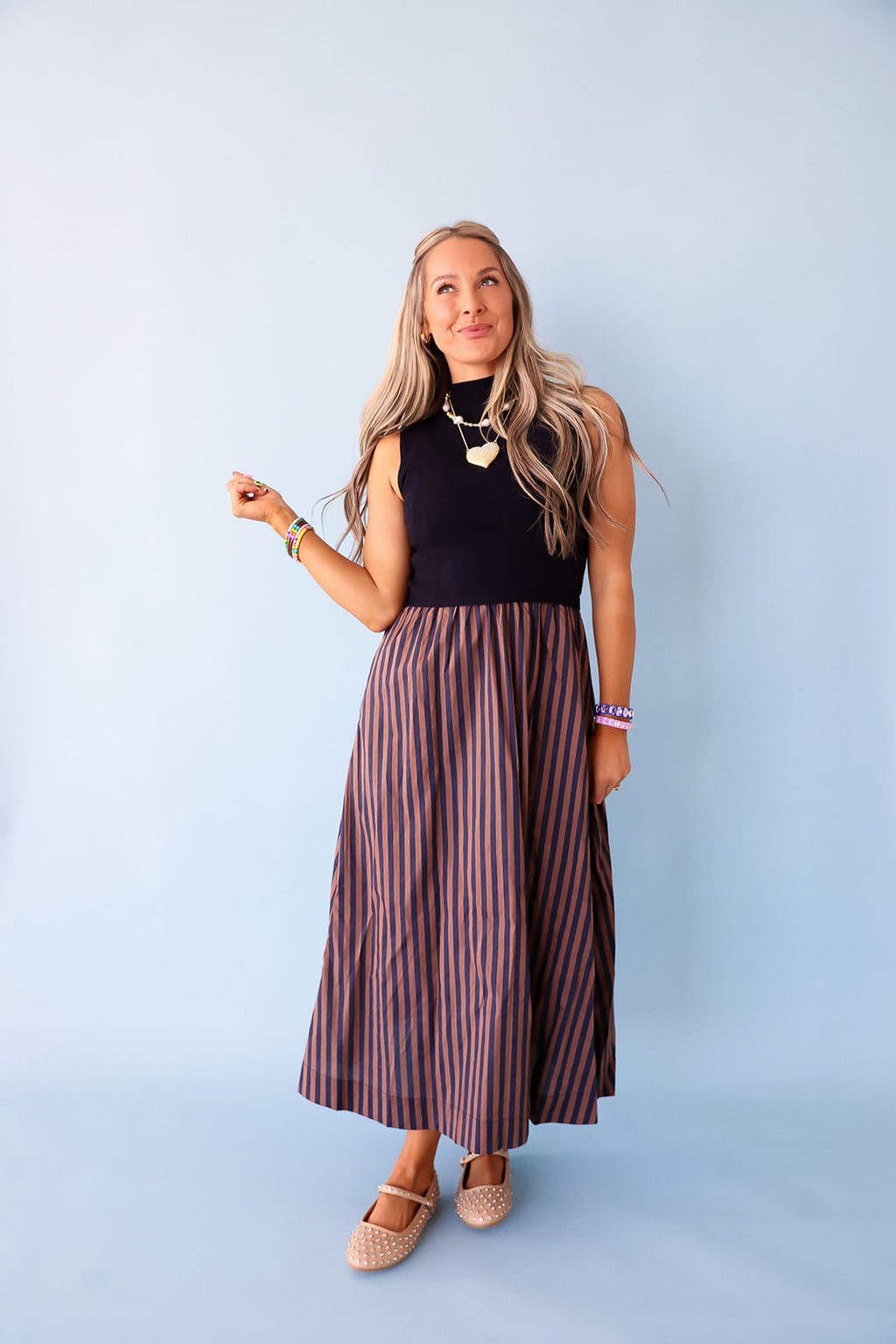 On The List Stripe Dress – Navy/Brown