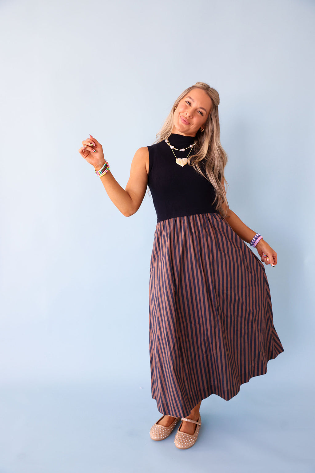 On The List Stripe Dress – Navy/Brown
