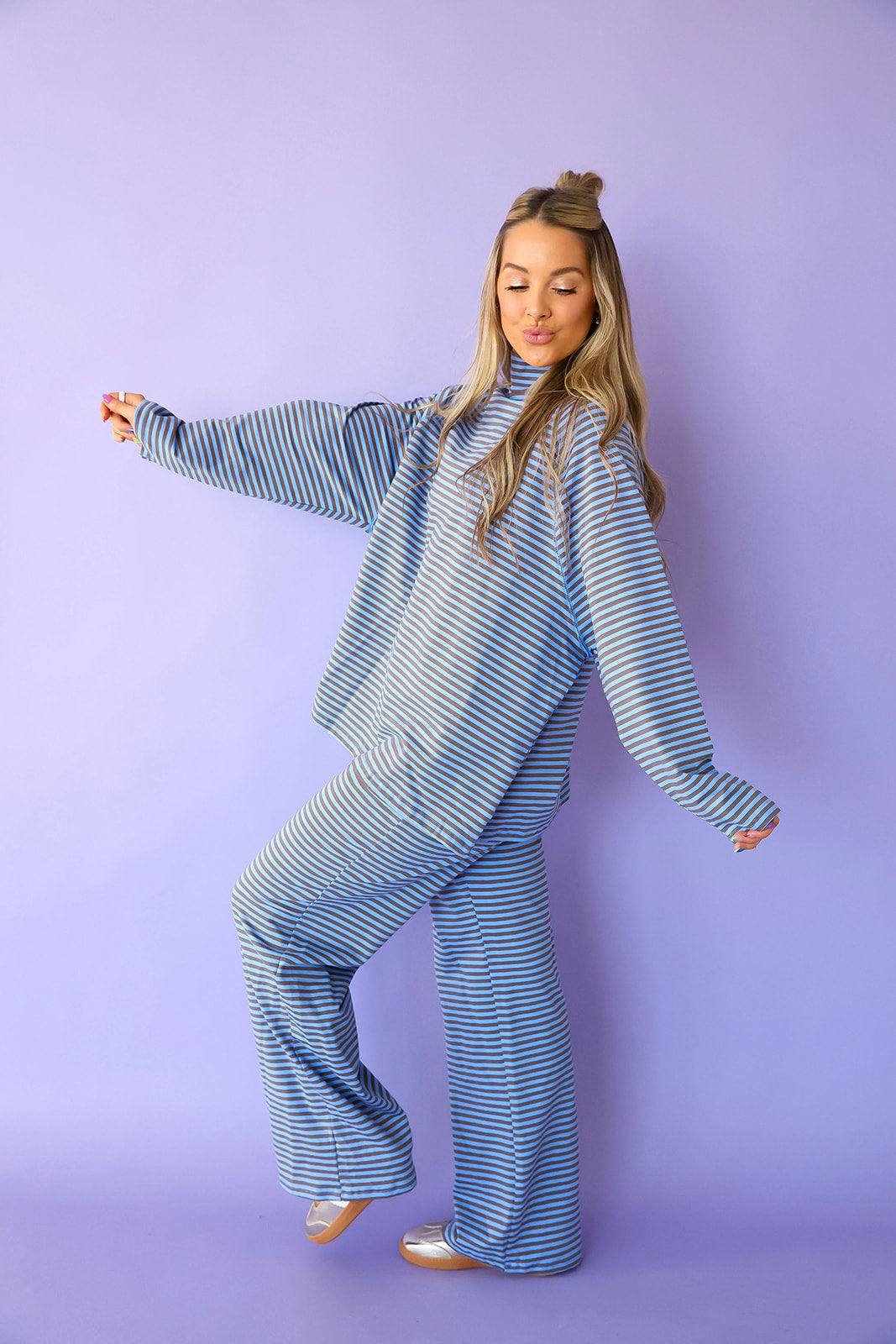 Running Out The Door Stripe Set- Dusty Blue/Charcoal