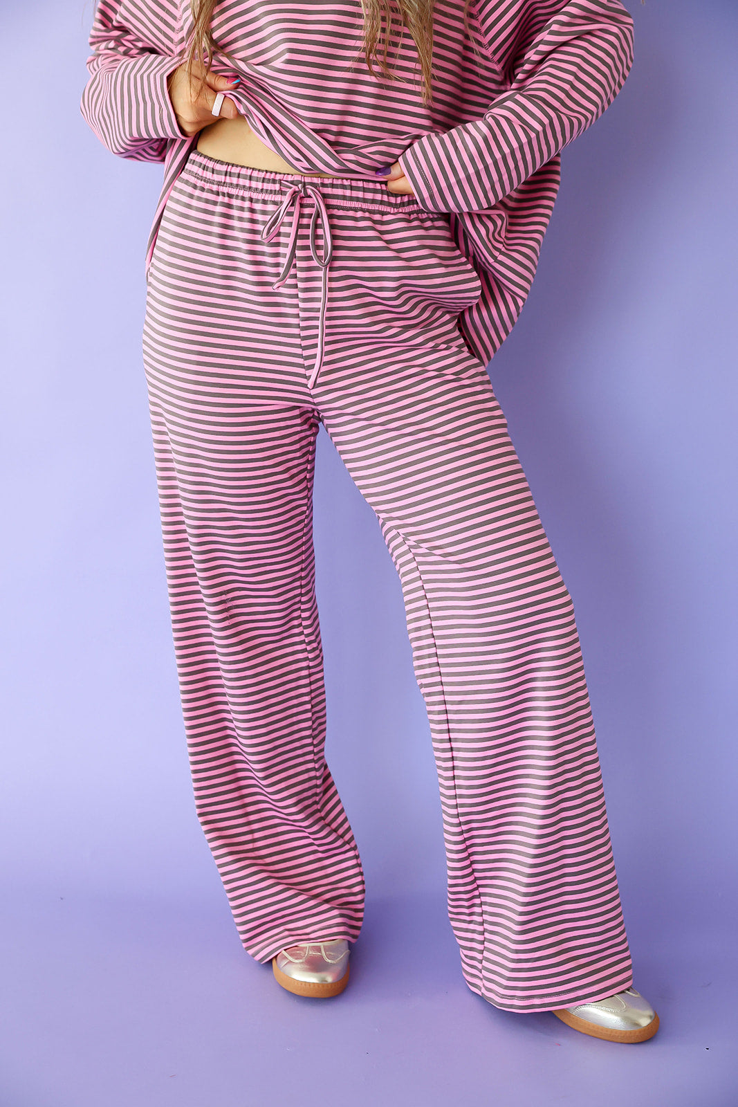 Running Out The Door Stripe Set - Pink/Burgundy