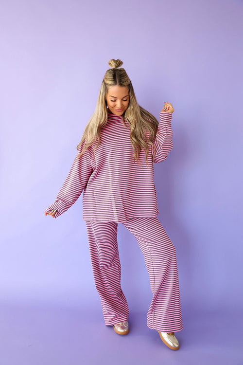 Running Out The Door Stripe Set - Pink/Burgundy