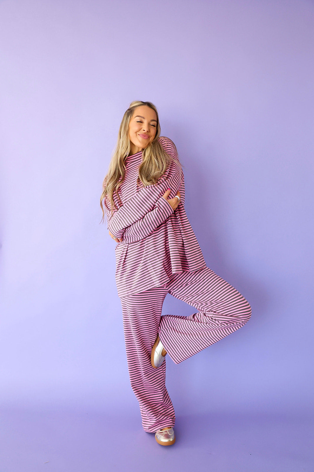 Running Out The Door Stripe Set - Pink/Burgundy