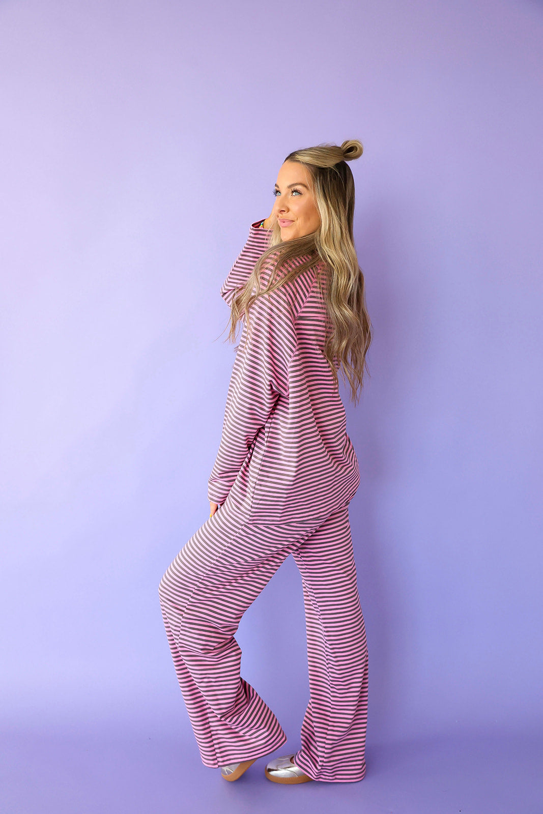 Running Out The Door Stripe Set - Pink/Burgundy