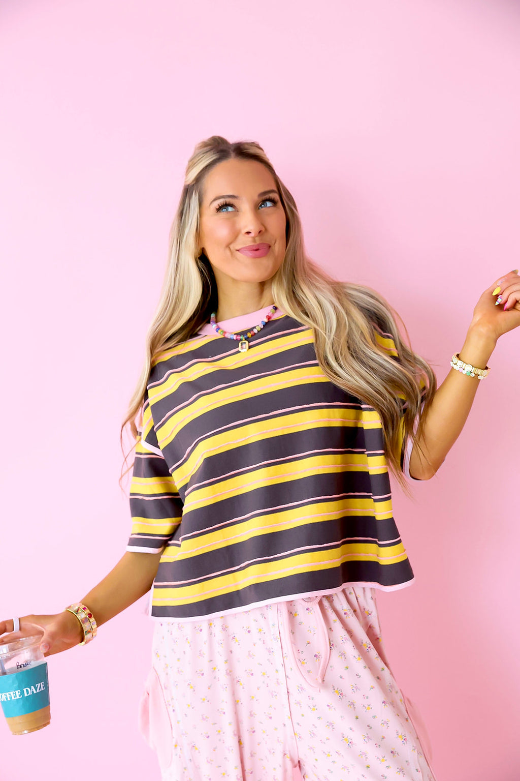 Out & About Stripe Top- Mustard/Brown