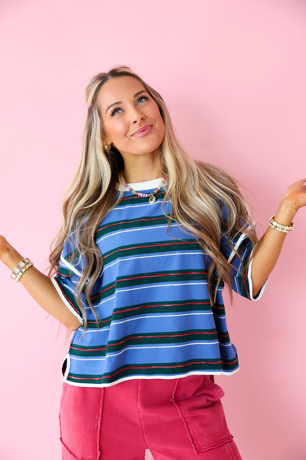 Out & About Stripe Top- Blue/Green