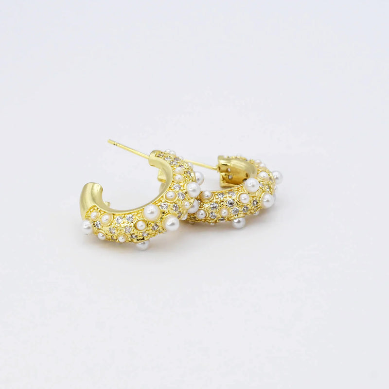 Pearl Crystal Gold Hoops