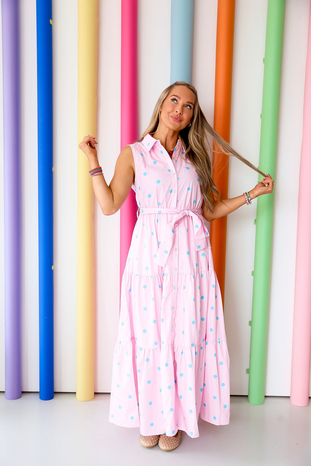 Pencil & Polka Dots Dress- Pink