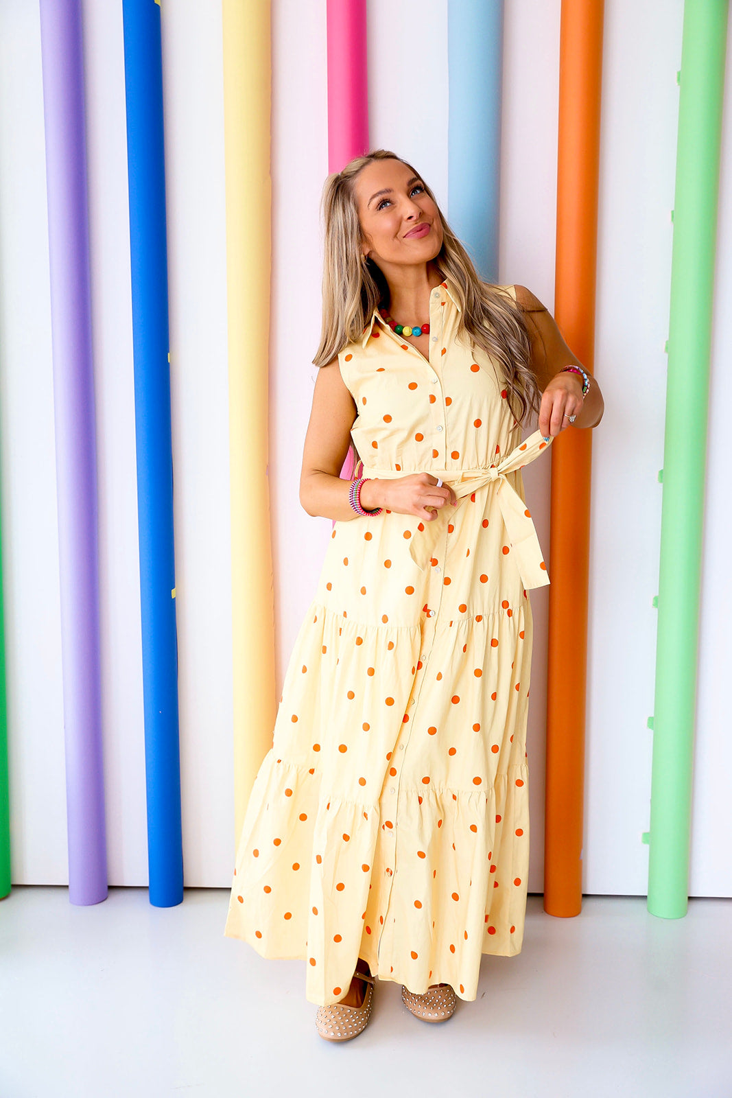 Pencil & Polka Dots Dress- Yellow