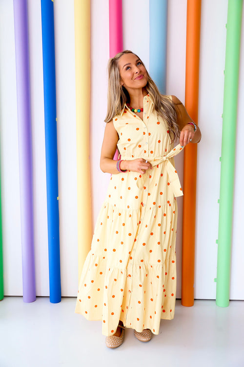 Pencil & Polka Dots Dress- Yellow