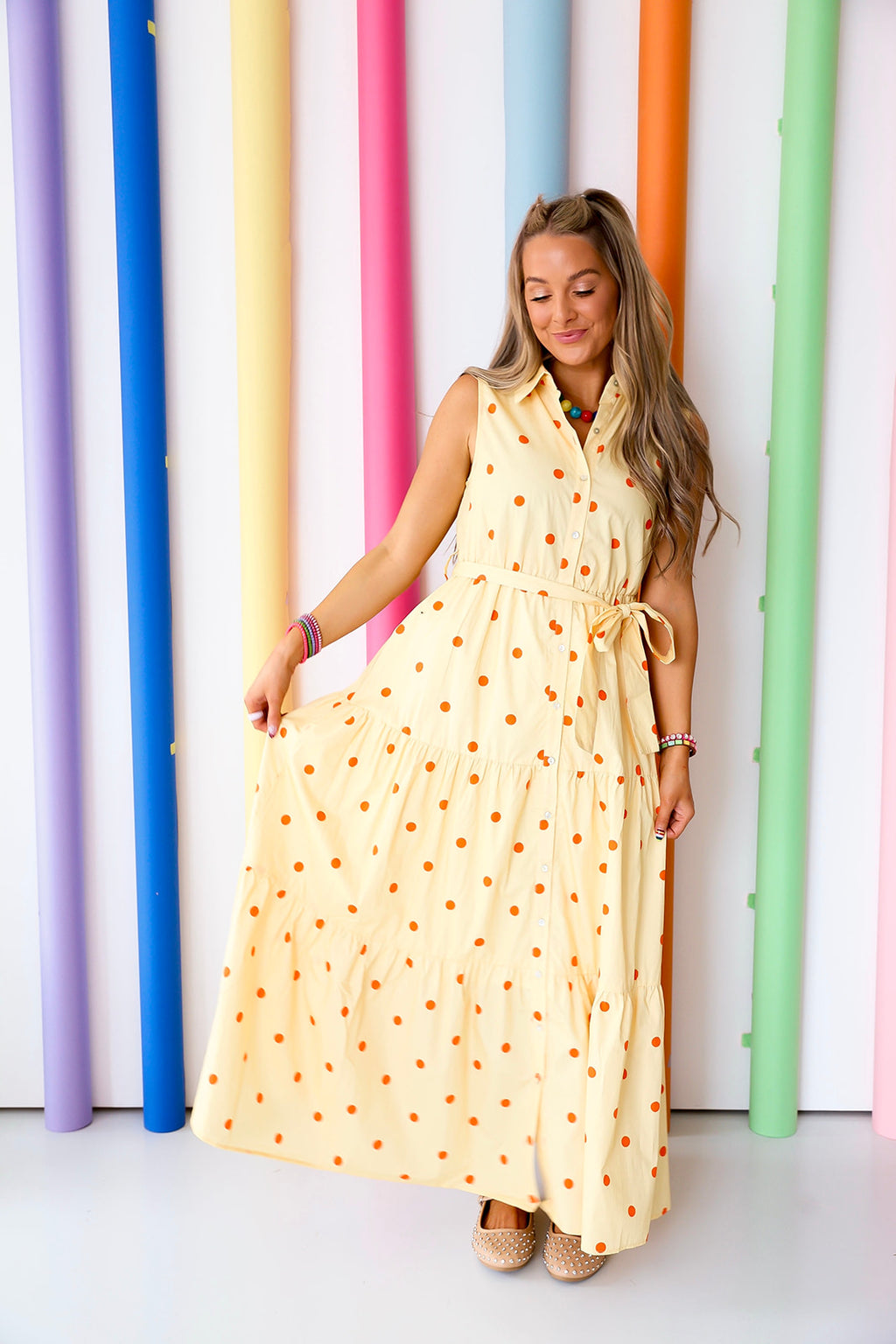 Pencil & Polka Dots Dress- Yellow