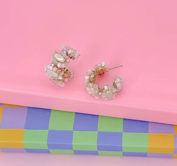 Nude Beaded Hoop Earrings