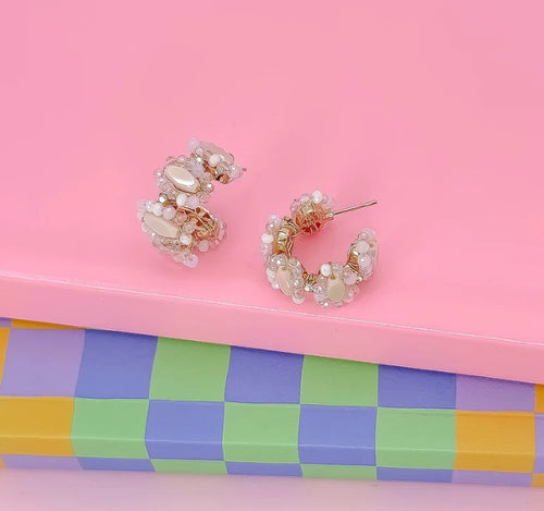 Nude Beaded Hoop Earrings