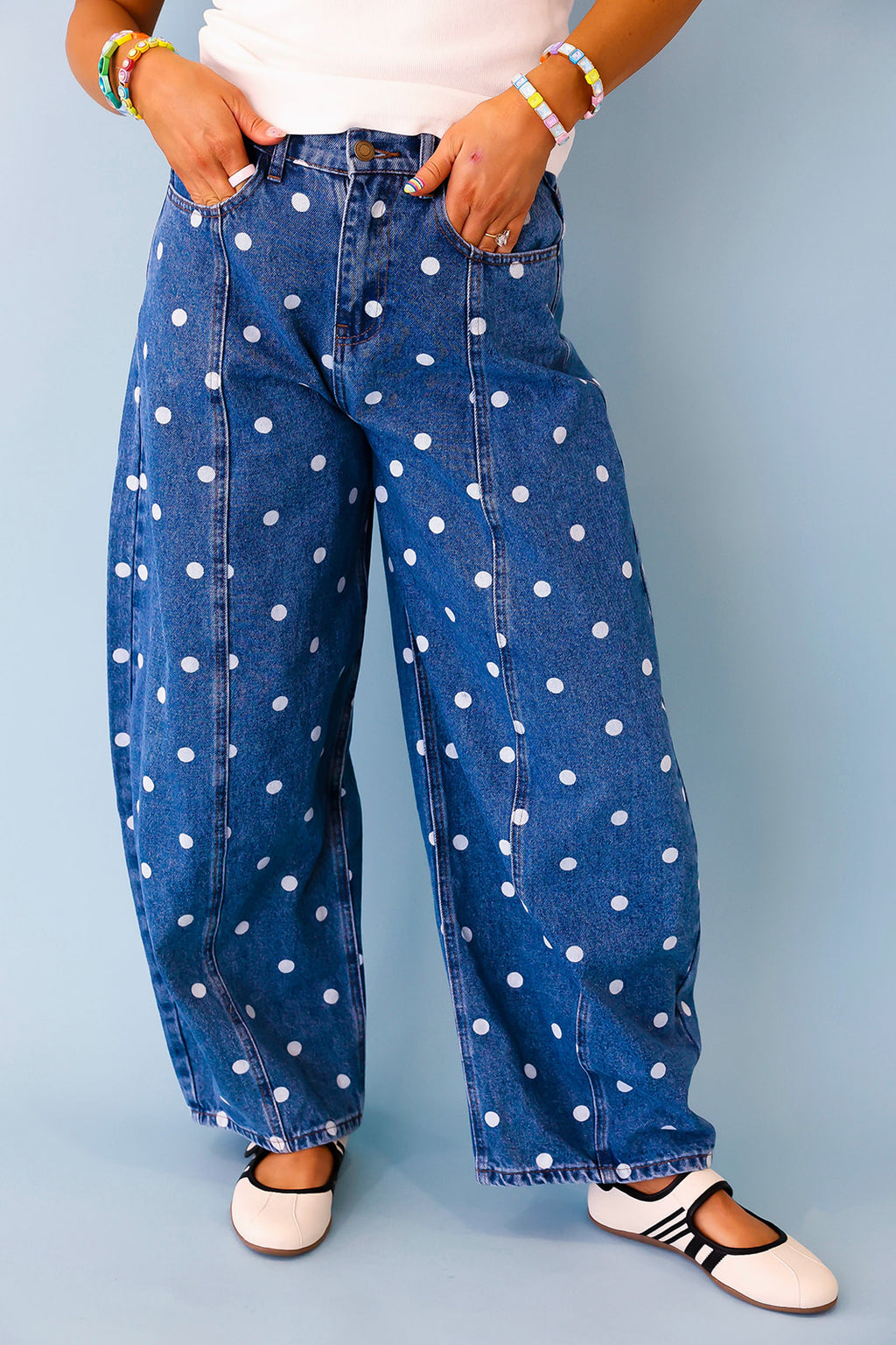 Playful Polka Barrel Jeans - Dark Wash