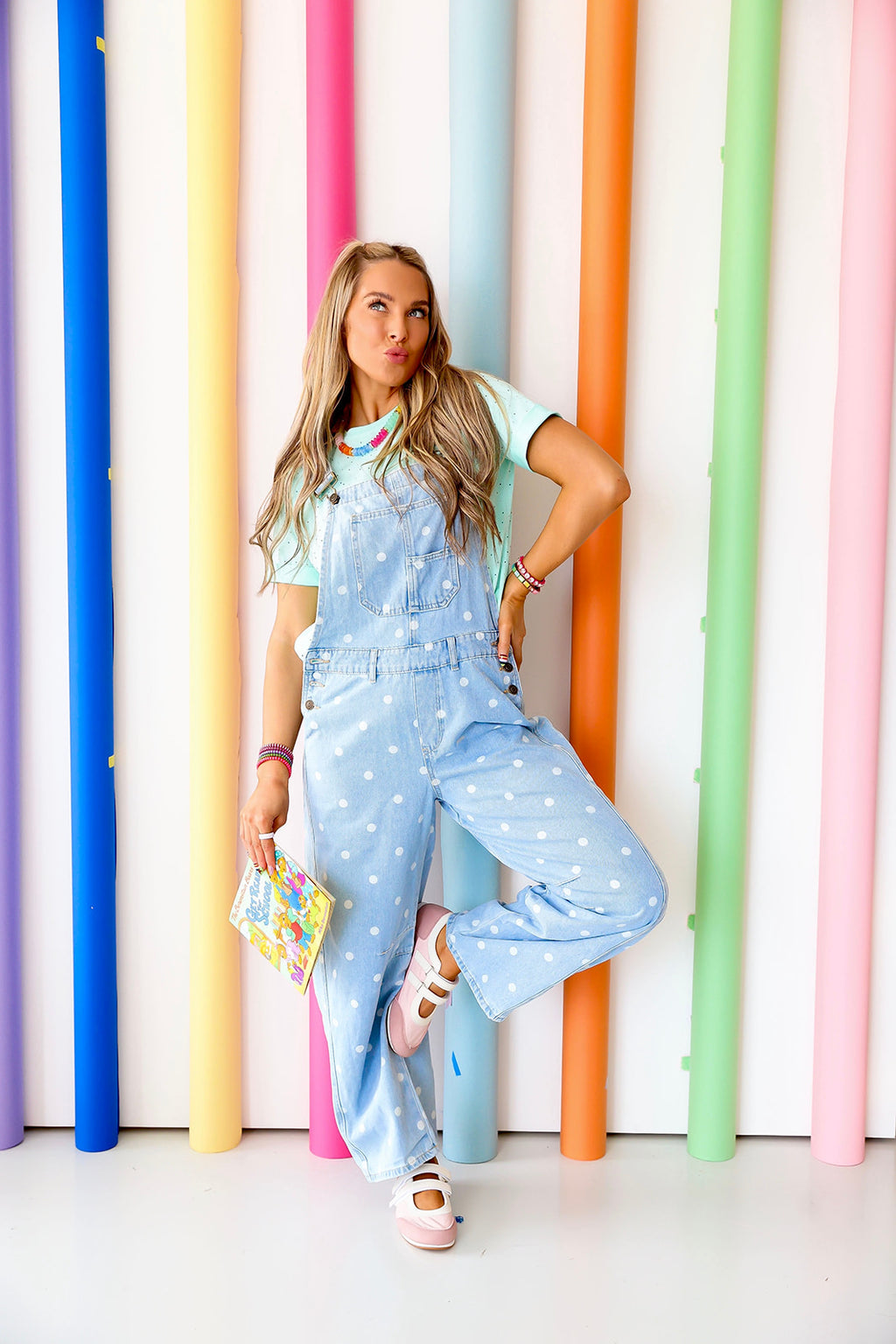 Polka Dot Barrel Overalls-LT. Denim Restock