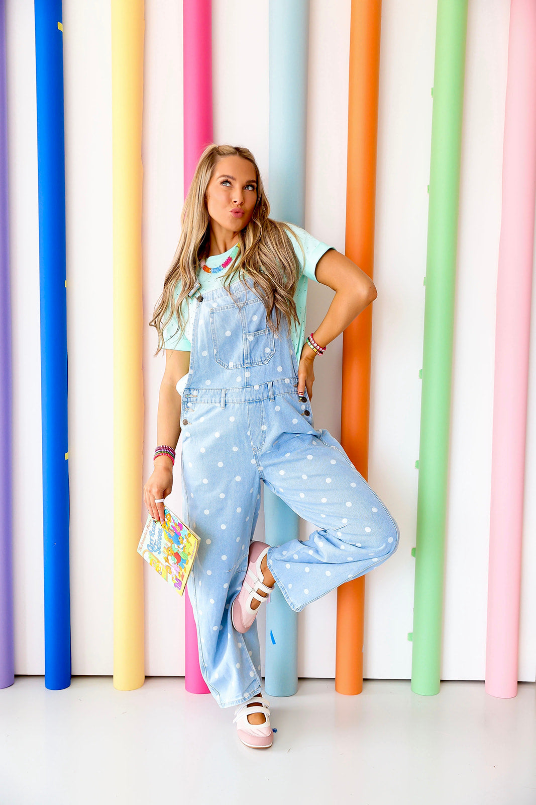 Polka Dot Barrel Overalls-LT. Denim Restock
