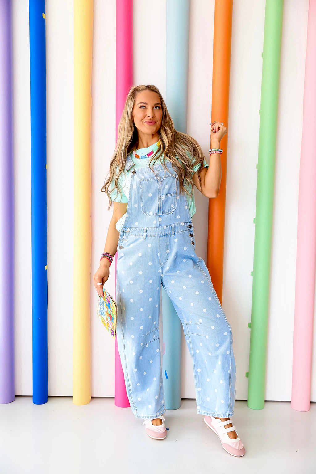 Polka Dot Barrel Overalls-LT. Denim Restock