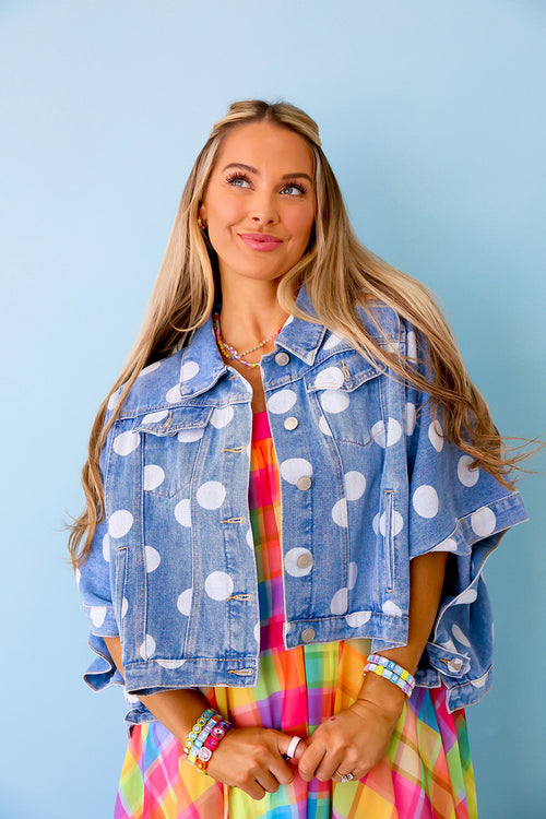 Polka Dot Denim Cape Jacket