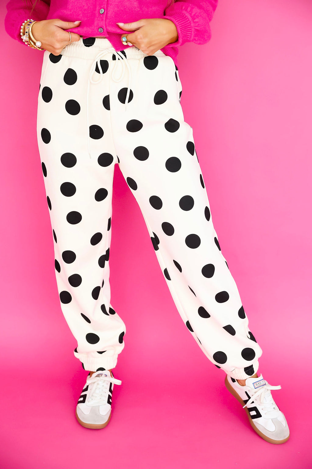 Polka Dot Party Joggers – Cream