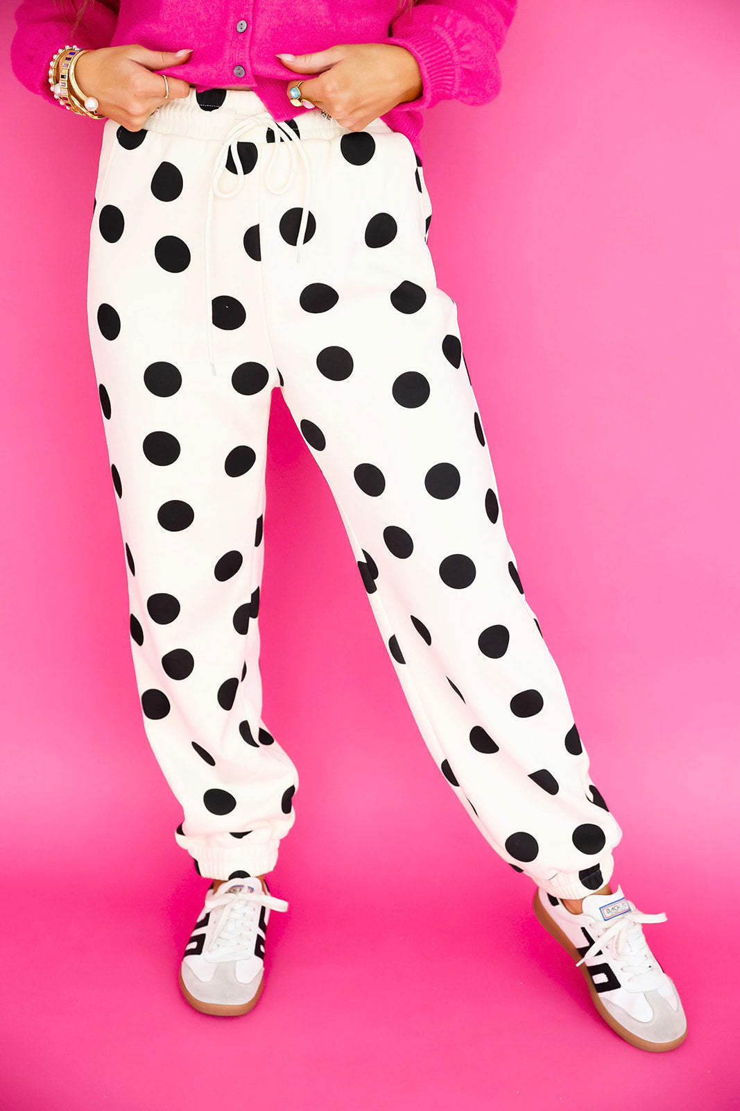 Polka Dot Party Joggers – Cream