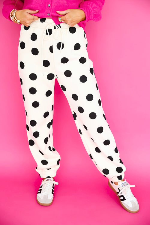 Polka Dot Party Joggers – Cream