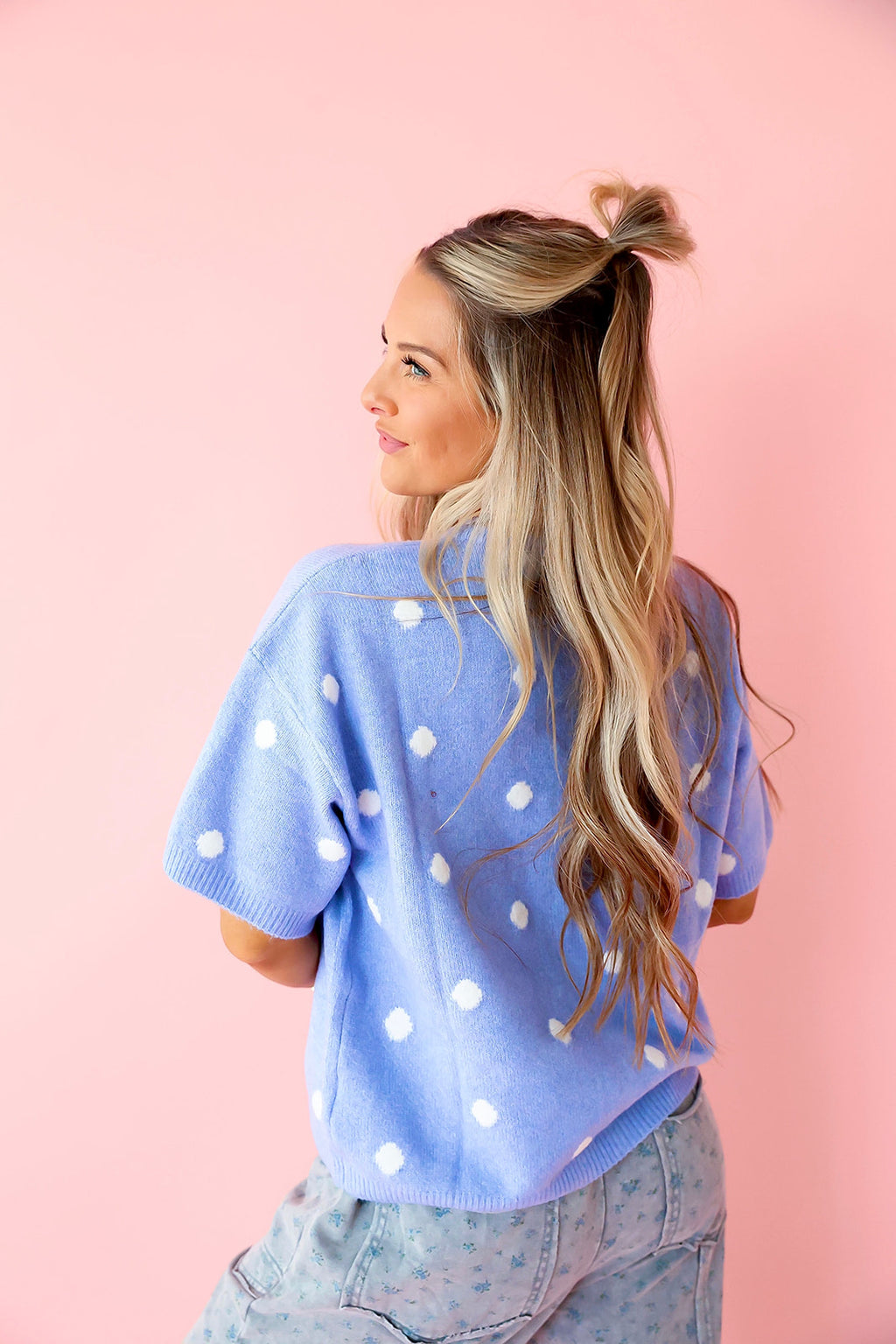 Polka Party Cardigan Top- Blue