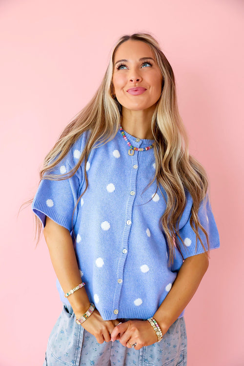 Polka Party Cardigan Top- Blue