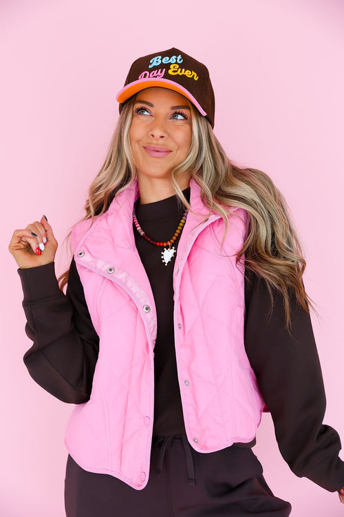 Pop of Pink Quilted Vest