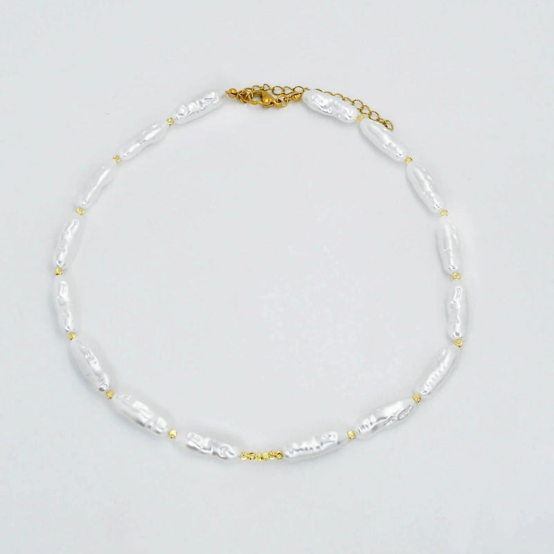 Long Pearls With Gold Detail Necklace