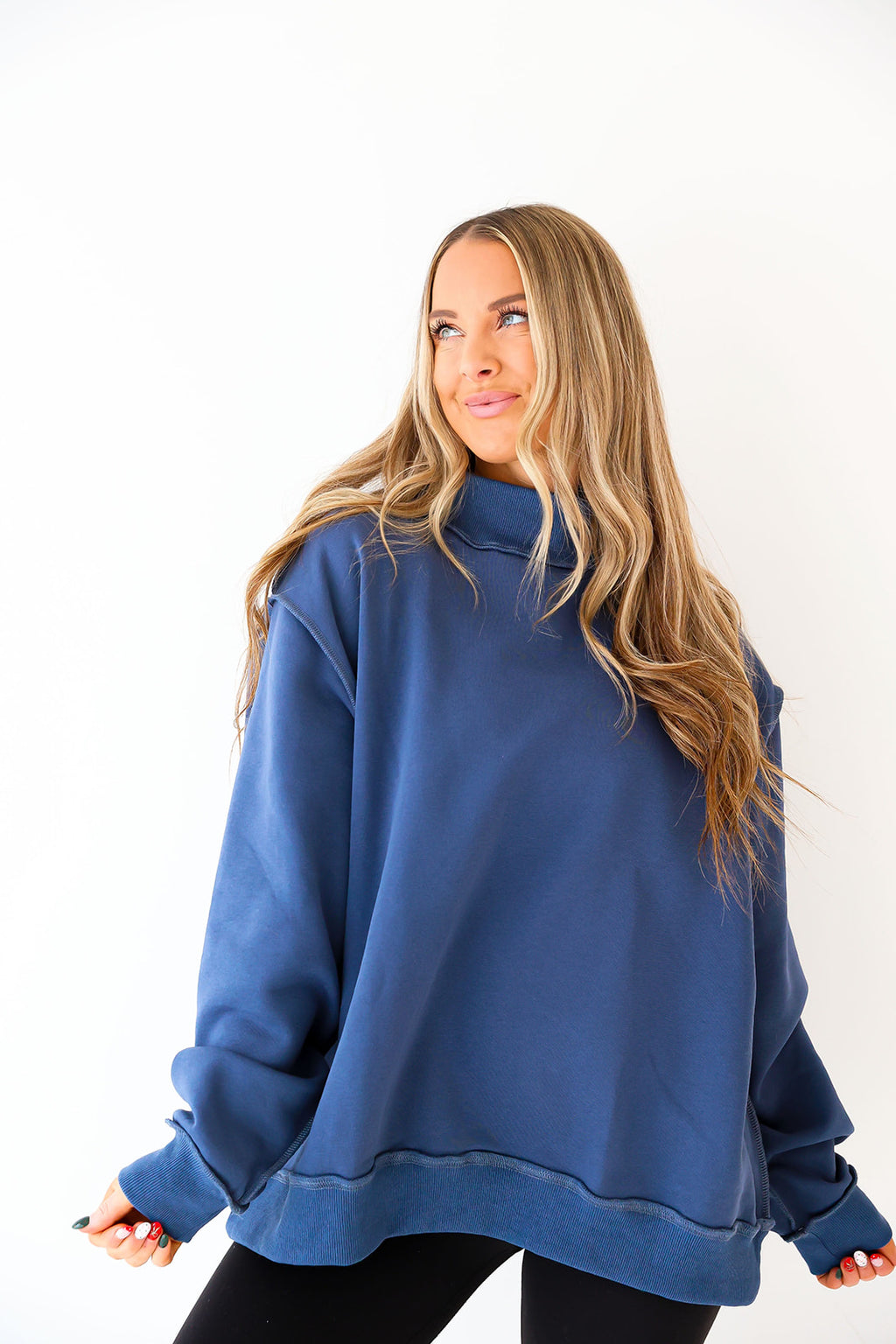 Quiet Morning Mock Neck- Navy