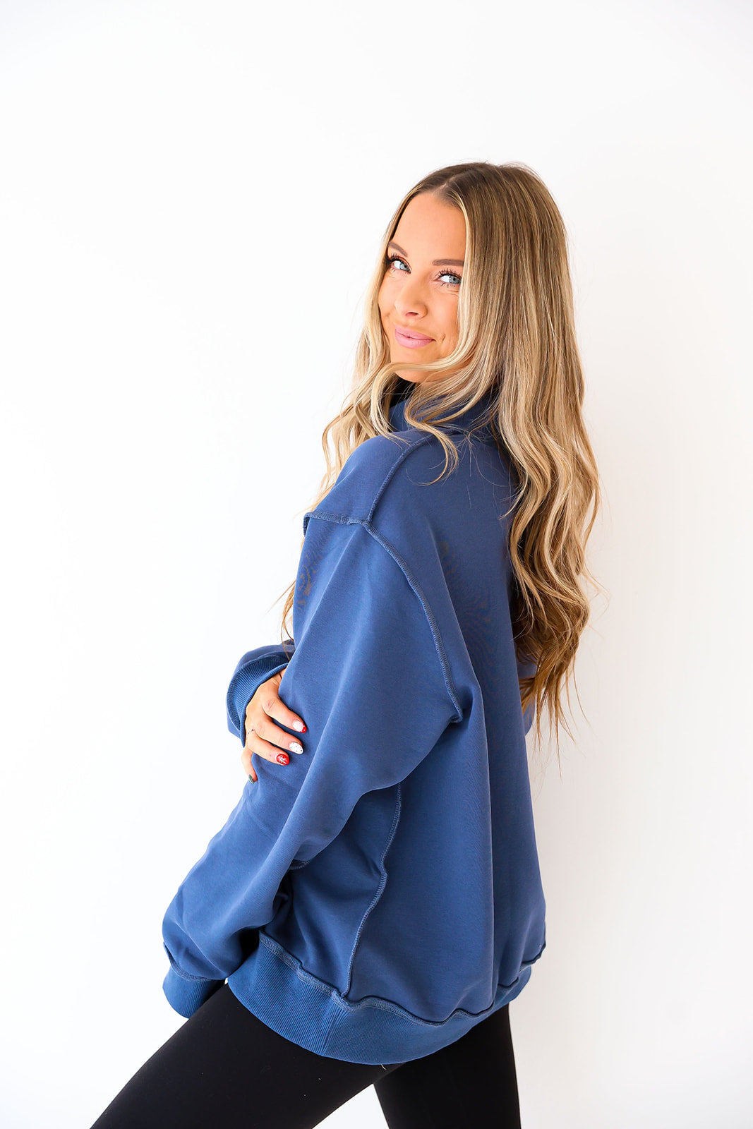 Quiet Morning Mock Neck- Navy