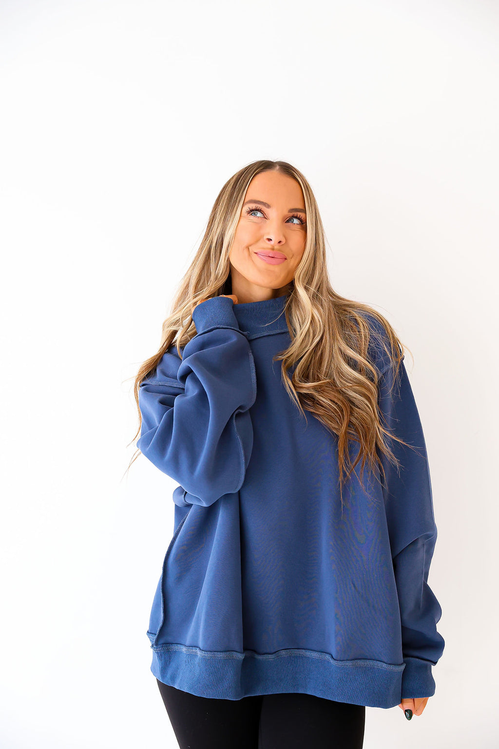 Quiet Morning Mock Neck- Navy