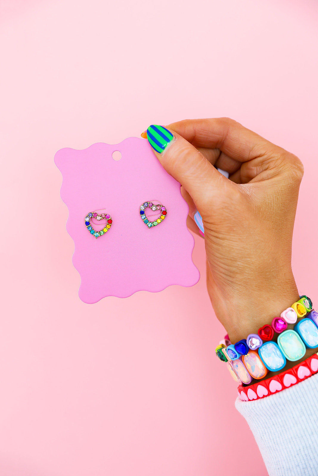 Rainbow Crush Heart Studs