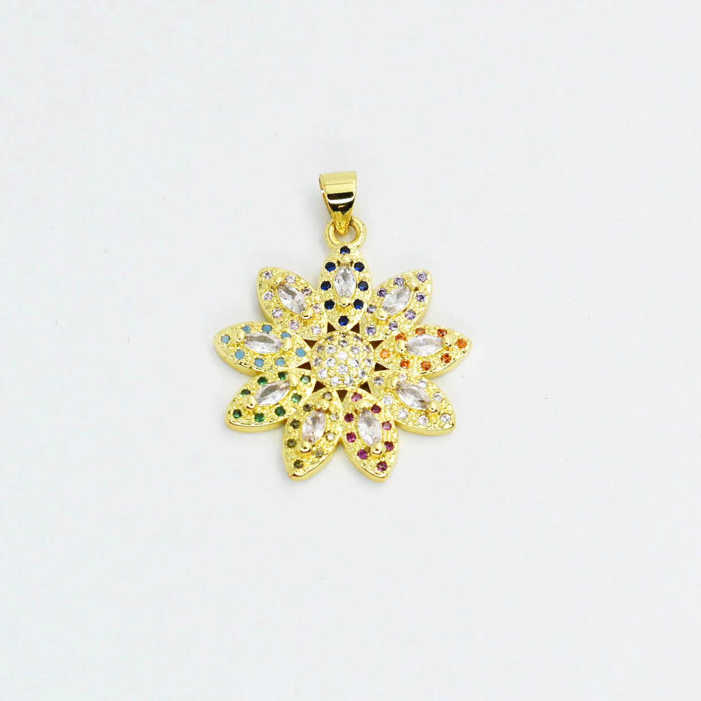 Rainbow Gem Gold Flower Charm