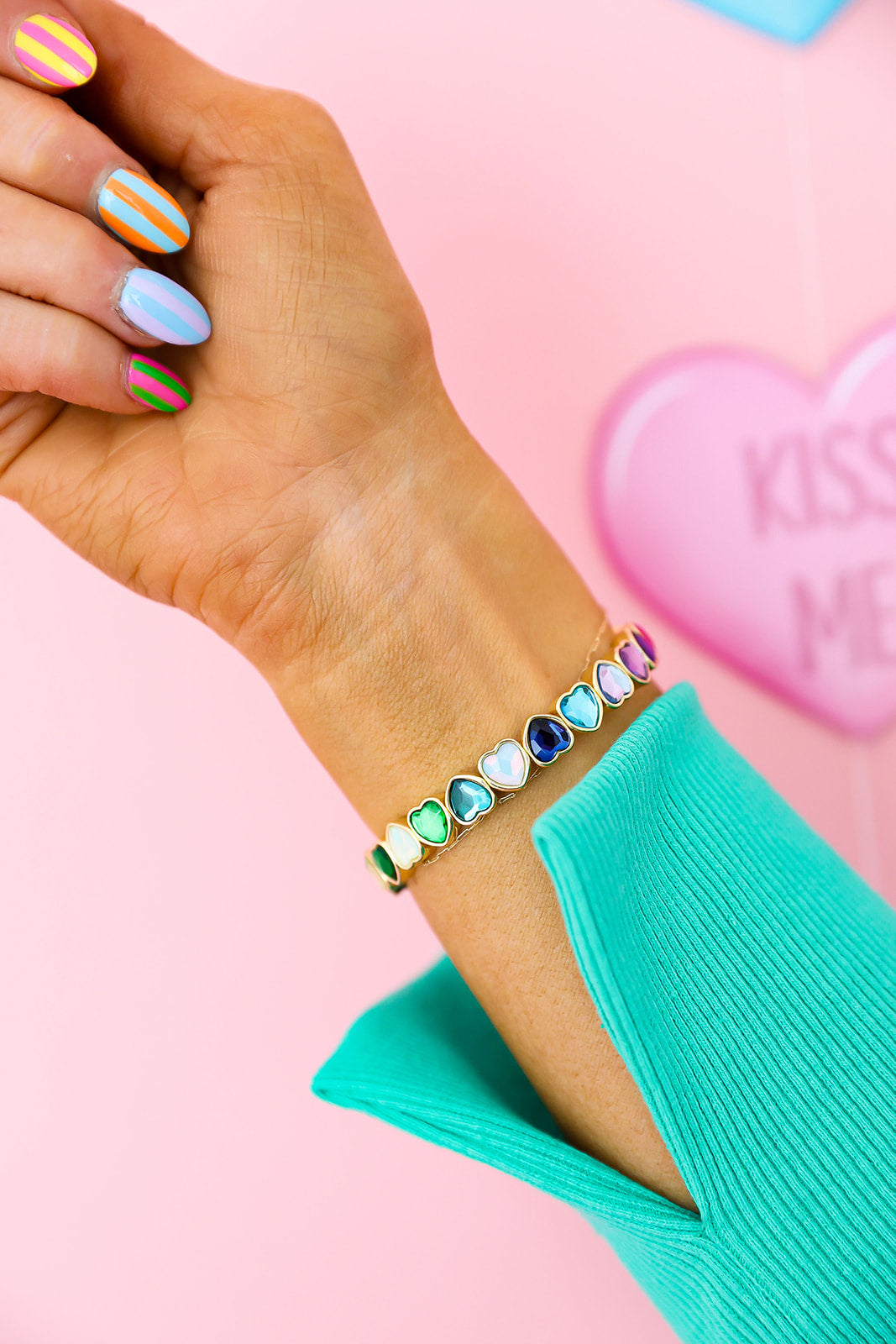 Rainbow Heart Gem Bracelet