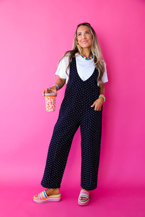 School Days Polka Dot Jumpsuit- Navy