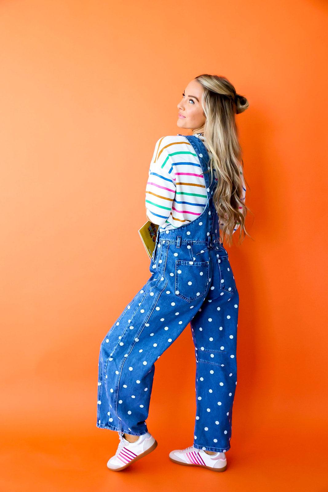 Extra Credit Polka Dot Overalls-Dk Denim