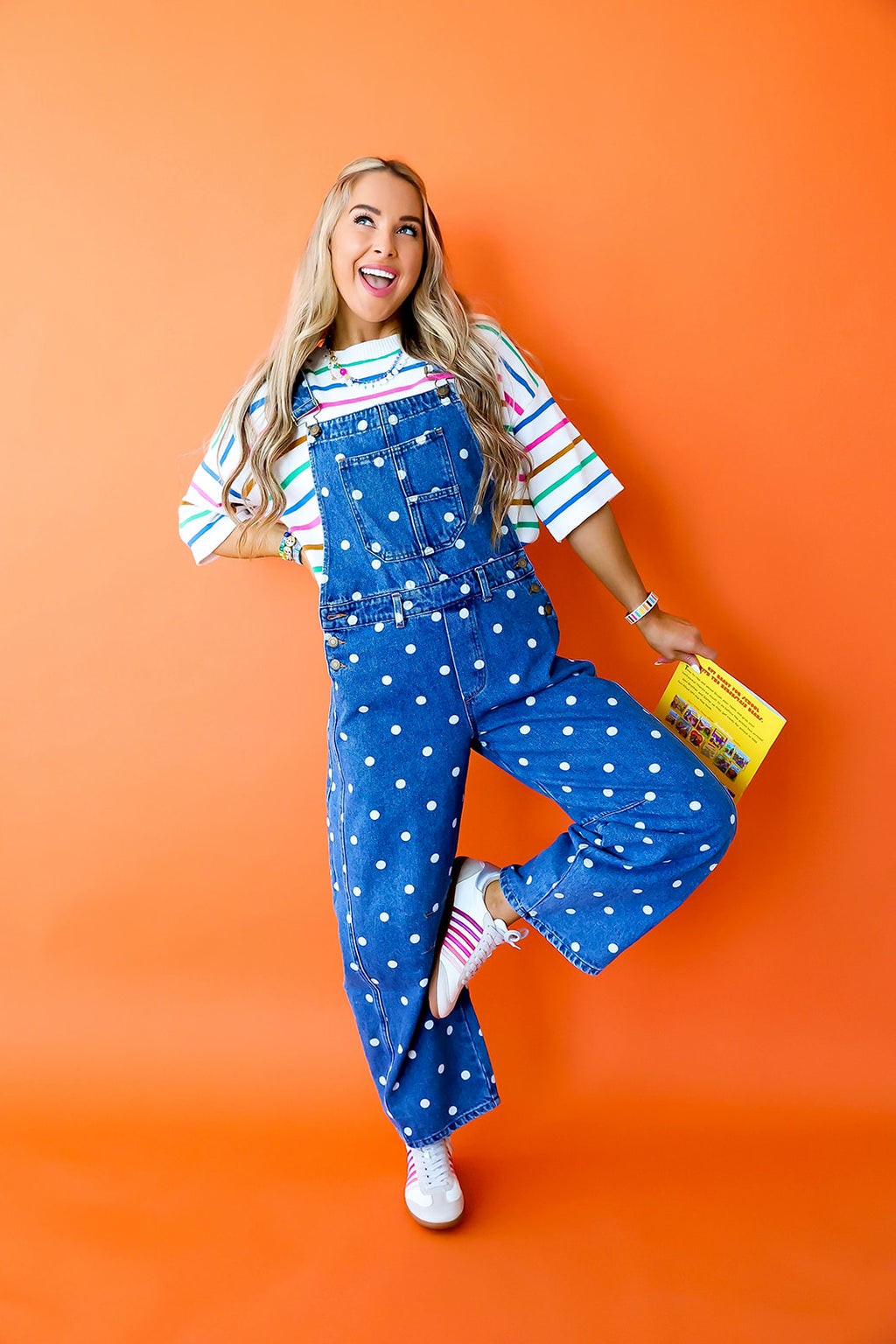 Extra Credit Polka Dot Overalls-Dk Denim