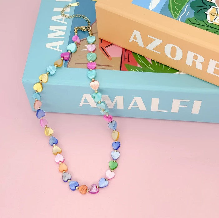 Heart Stone Necklace-Rainbow