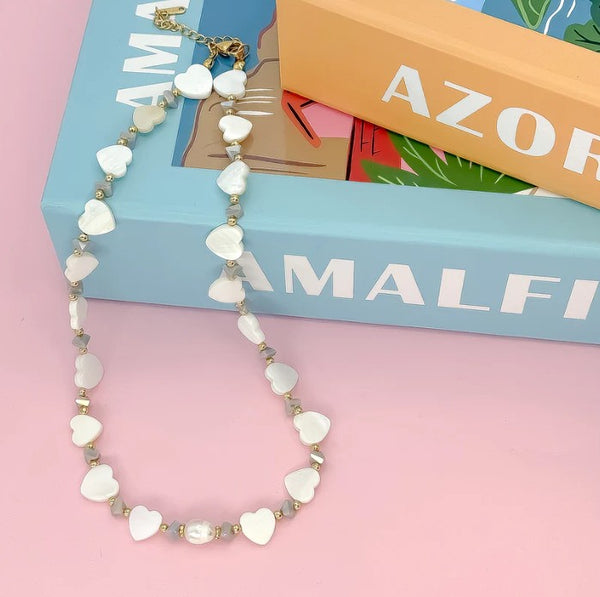 Heart Stone Necklace-White