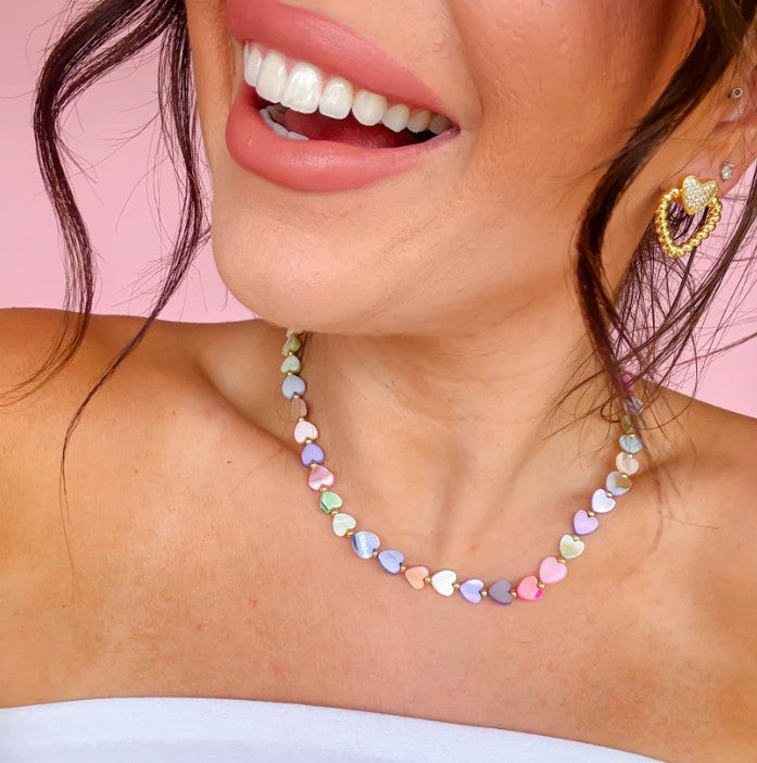 Heart Stone Necklace-Pastel Multi