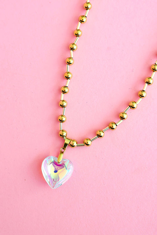 Shimmer Heart Gold Beaded Necklace
