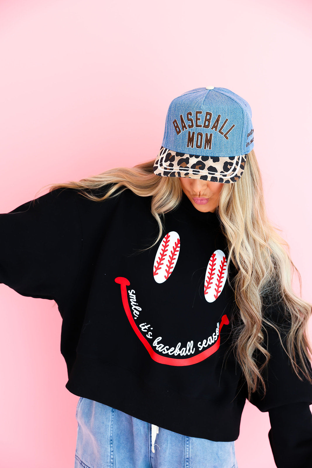 Smile It’s Baseball Season Cropped Sweatshirt