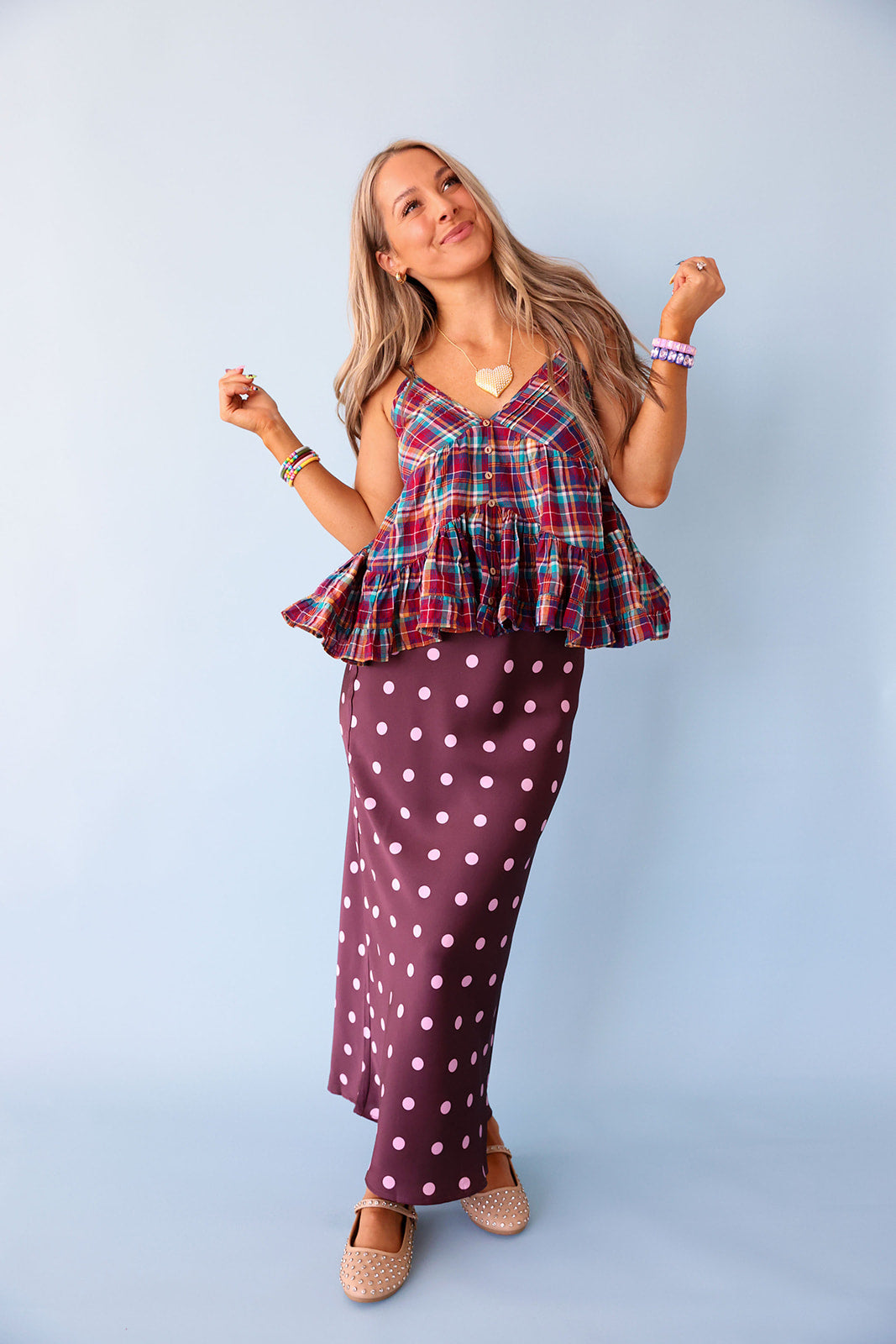 Spotted Out & About Skirt- Plum