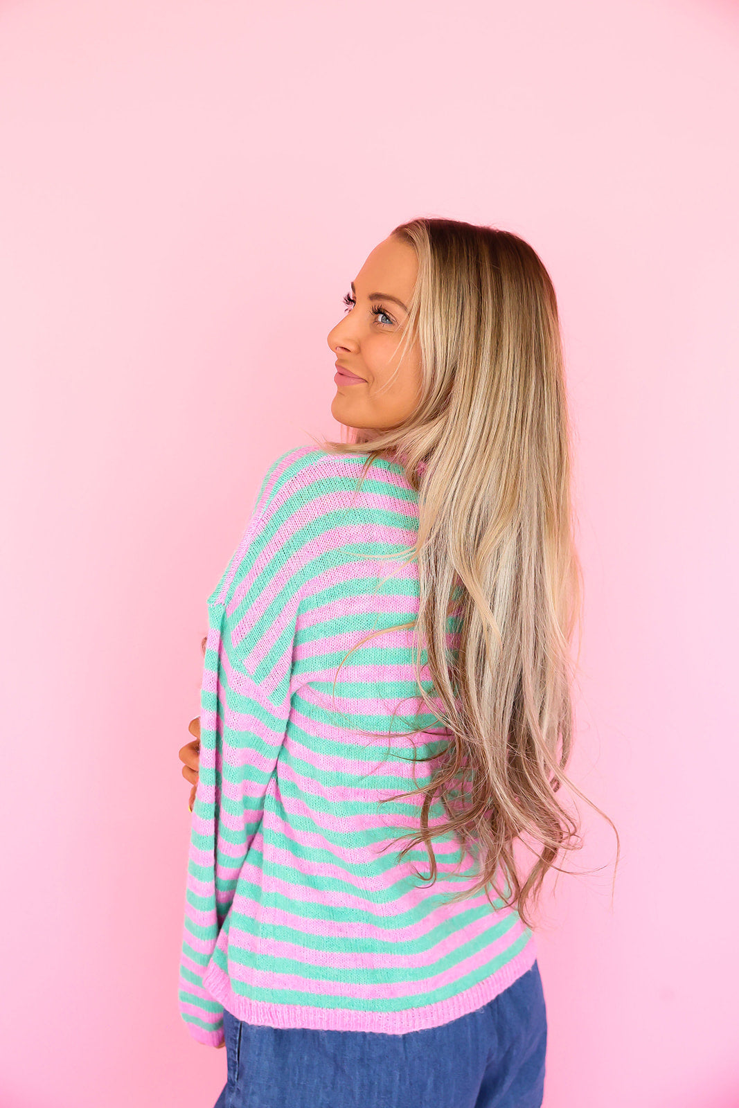 Spring Fling Stripe Sweater – Pink/Green