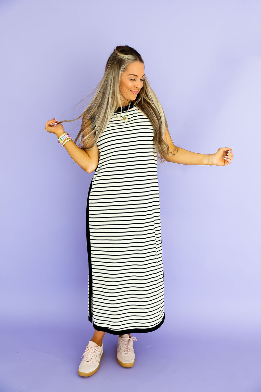 Stripe Season Tank Dress- Ecru/Black