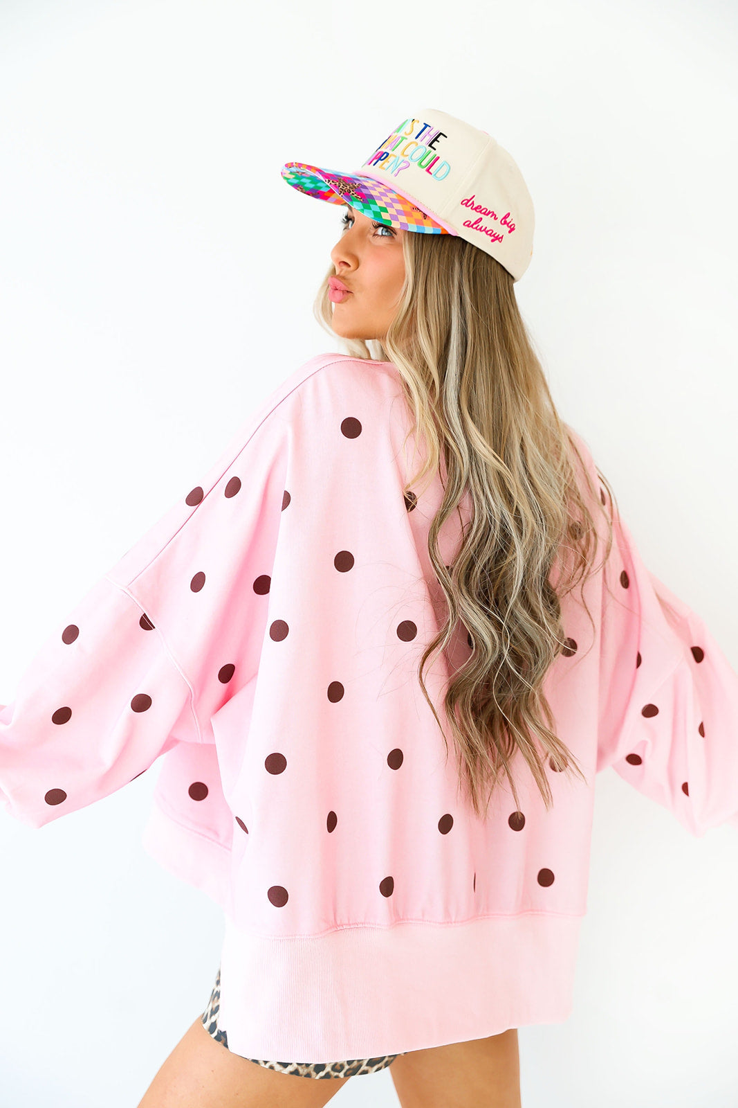 Sweet Spot Polka Dot Pullover – Pink/Burgundy